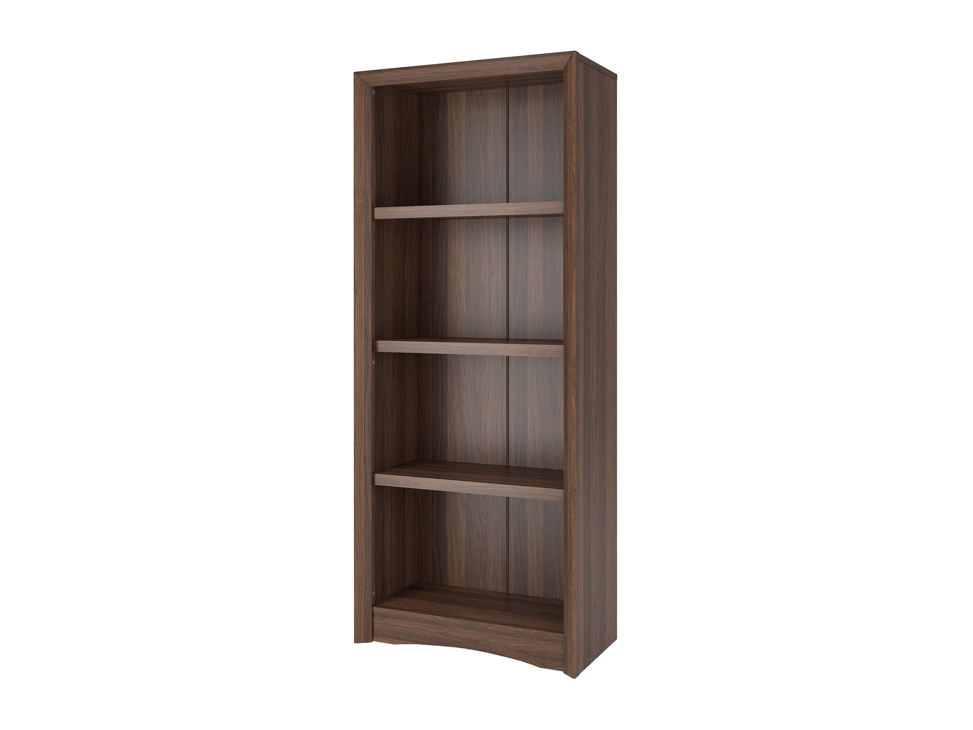 Brown 4 shelf bookcase with a sleek design, featuring sturdy wooden construction, smooth finish, and ample storage space for books and decor. Ideal for home or office use, blending functionality with style.