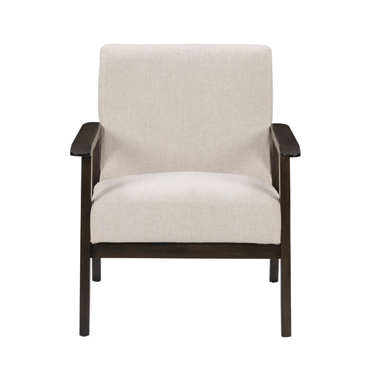 Natural Linen Upholstered Mid-Century Modern Accent Chair