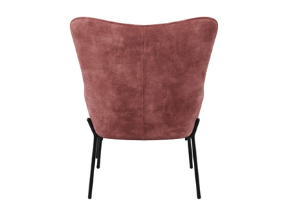 Salmon pink velvet accent chair with matching ottoman, featuring plush cushioning, sleek gold legs, and a modern, stylish design perfect for living rooms or bedrooms.