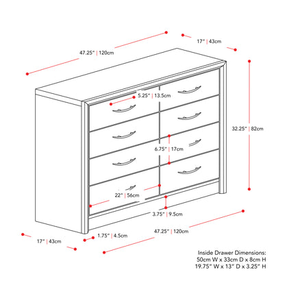 Wide Black Dresser with 8 Interlocking Drawers