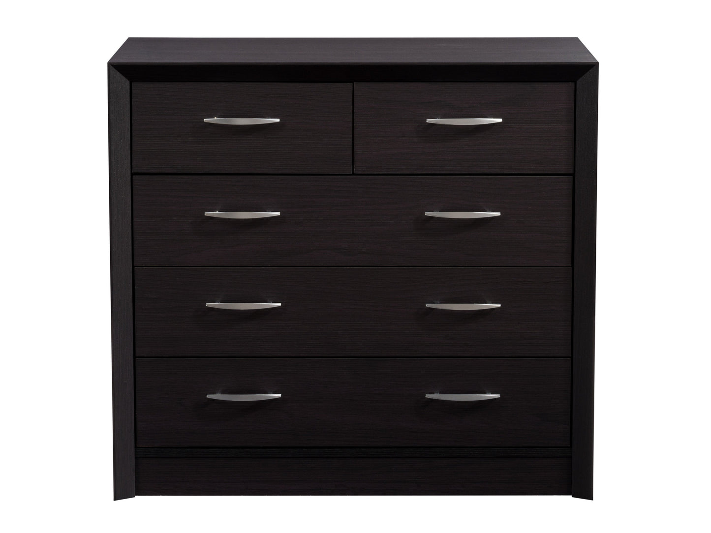 Black mid-century modern dresser with sleek design, tapered wooden legs, and brass handles, featuring a smooth matte finish and spacious drawers for stylish bedroom storage.