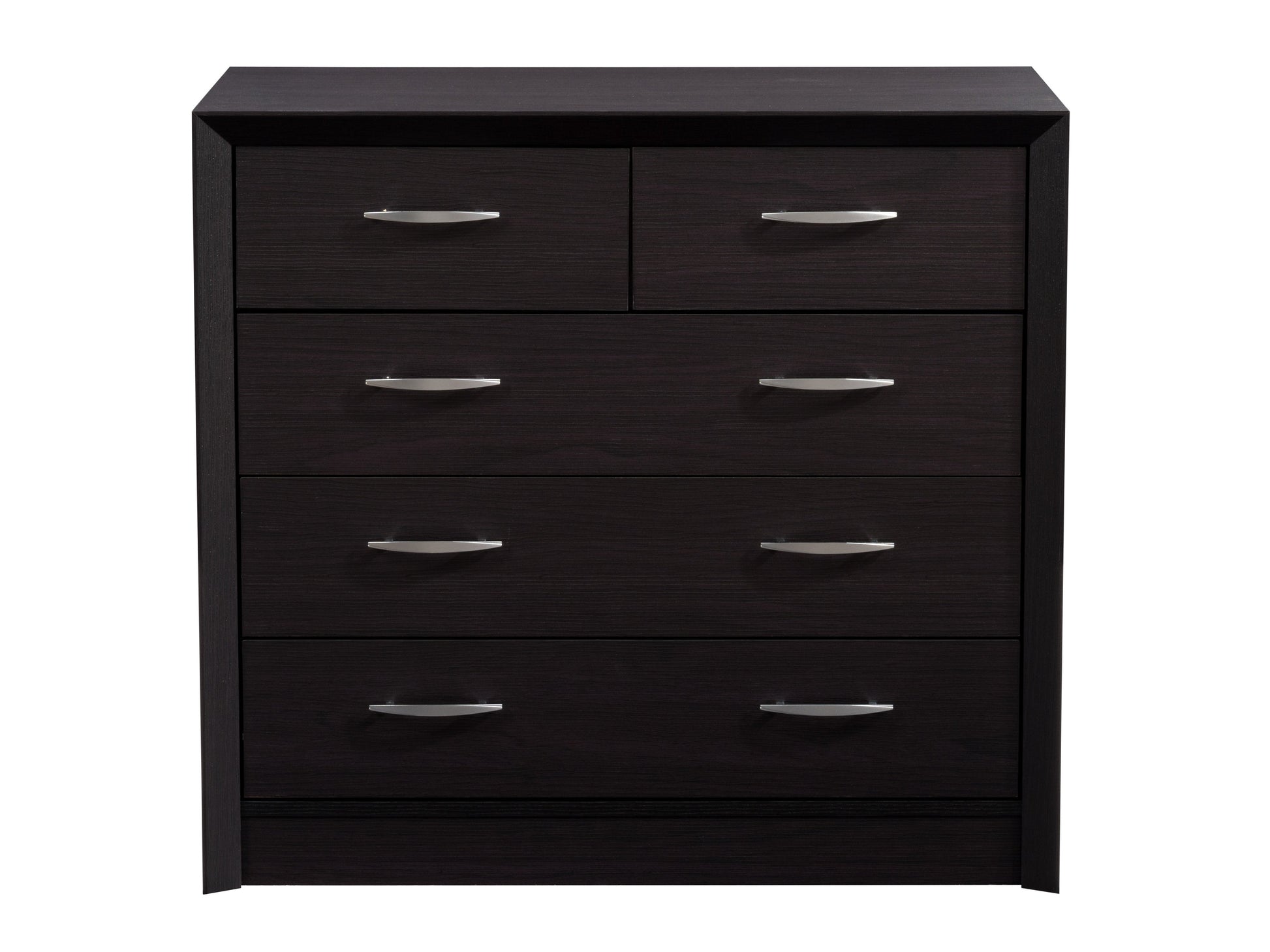 Black mid-century modern dresser with sleek design, tapered wooden legs, and brass handles, featuring a smooth matte finish and spacious drawers for stylish bedroom storage.