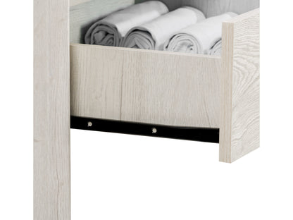 White washed oak 8 drawer dresser with sleek metal handles, smooth finish, and ample storage space. Ideal for bedroom organization, blending rustic charm with modern elegance.