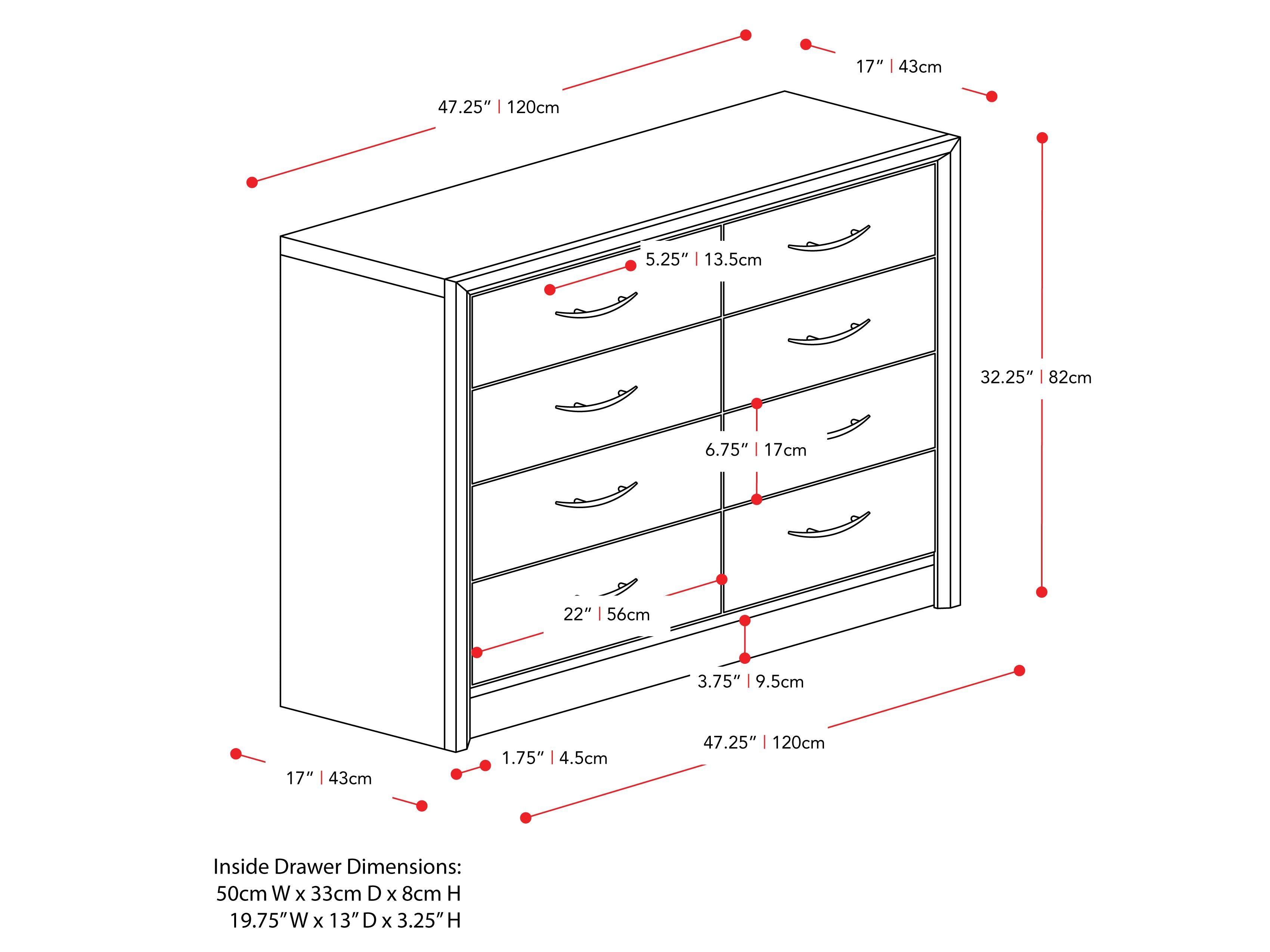 White washed oak 8 drawer dresser with sleek metal handles, smooth finish, and ample storage space. Ideal for bedroom organization, blending rustic charm with modern elegance.