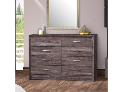 Modern 8 drawer dresser with a sleek black finish, featuring minimalist metal handles and a sturdy wooden construction, perfect for contemporary bedroom storage solutions.