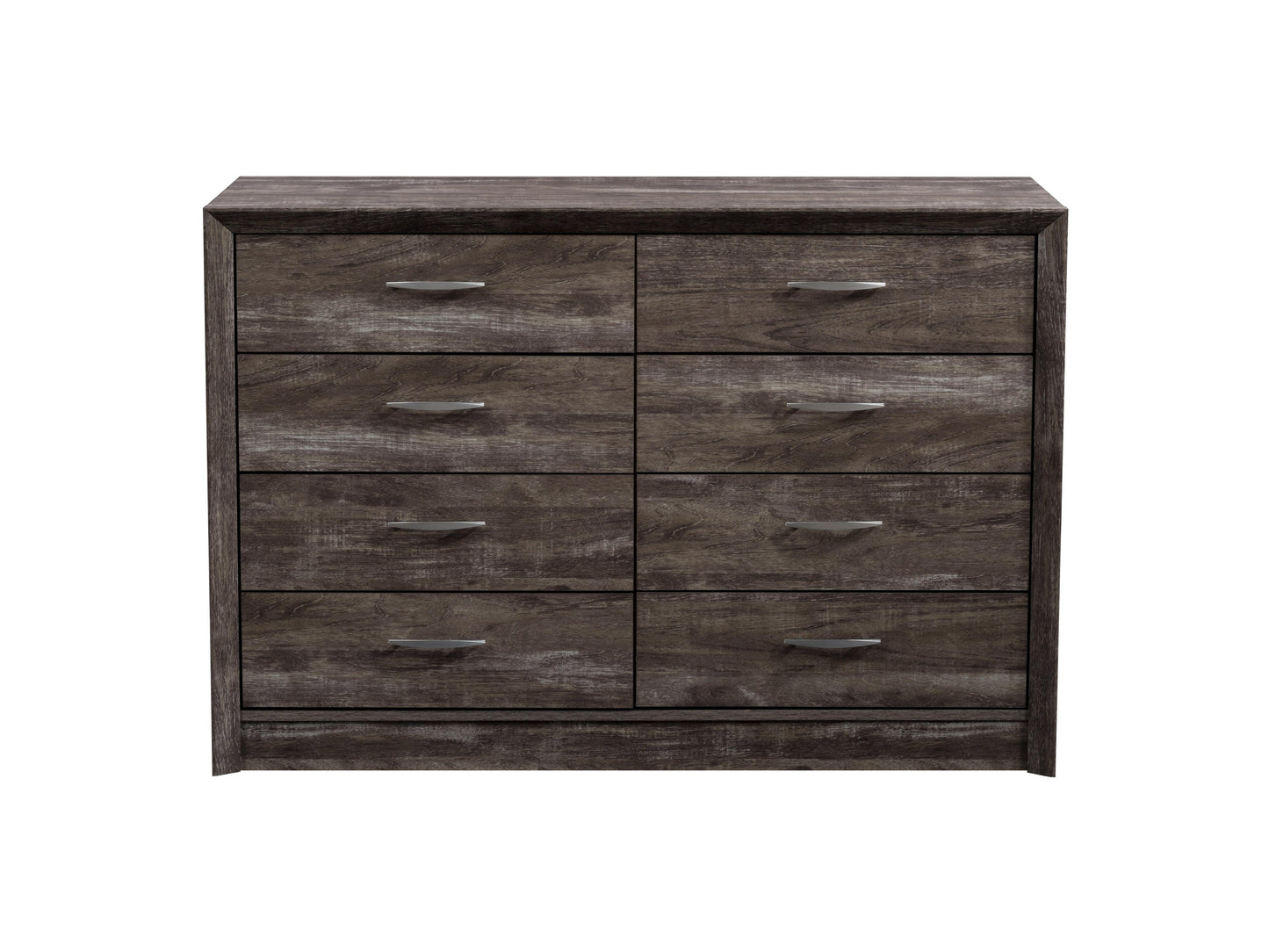 Modern 8-drawer dresser with sleek walnut finish, black metal handles, and minimalist design. Ideal for bedroom storage, featuring spacious drawers and sturdy construction, perfect for contemporary home decor.