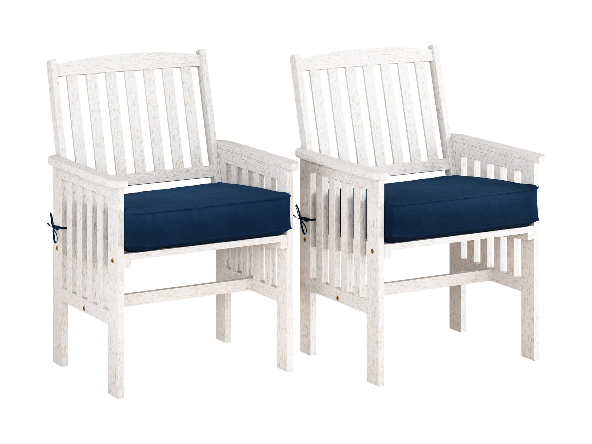 Washed white 3 piece patio conversation set with two cushioned chairs and a glass-top coffee table, featuring weather-resistant wicker and soft beige cushions, perfect for outdoor relaxation.