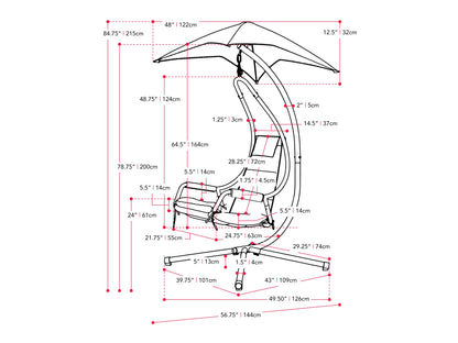 Light grey patio swing lounge chair with cushioned seat and backrest, sturdy metal frame, and adjustable canopy for shade. Ideal for outdoor relaxation and comfort in gardens or patios.