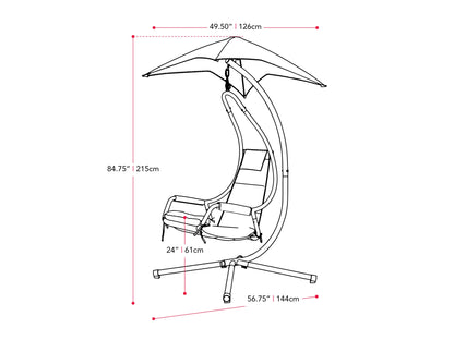 Light grey patio swing lounge chair with cushioned seat and backrest, sturdy metal frame, and adjustable canopy for shade. Ideal for outdoor relaxation and comfort in gardens or patios.