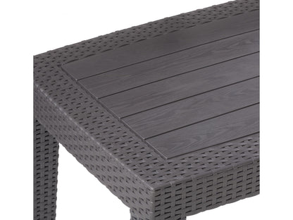 4-piece grey patio conversation set with cushioned seats, wicker texture, and a glass-top coffee table, perfect for outdoor lounging and entertaining.