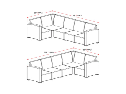 black and grey Outdoor Wicker Sectional Set, 6pc Lake Front Collection measurements diagram by CorLiving#color_black-and-grey