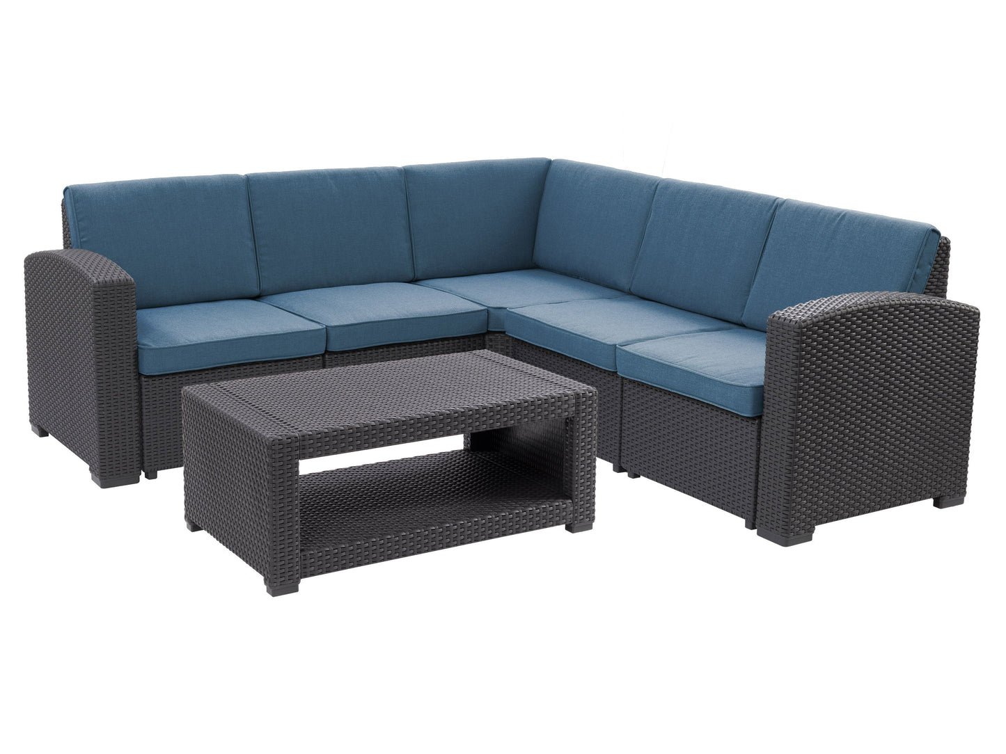 black and blue Outdoor Wicker Sectional Set, 6pc Lake Front Collection product image by CorLiving#color_black-and-blue