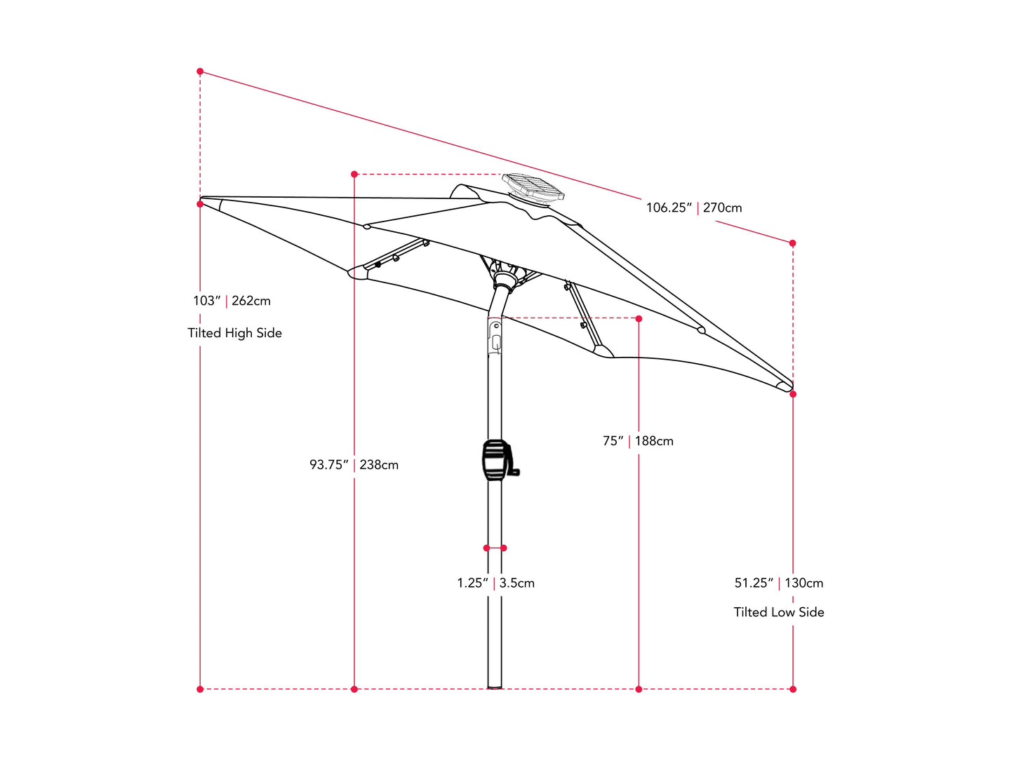 Sky blue 9ft patio umbrella with built-in LED lights and tilting feature, providing shade and illumination for outdoor spaces. Durable fabric, sturdy pole, and easy tilt mechanism for adjustable sun protection.