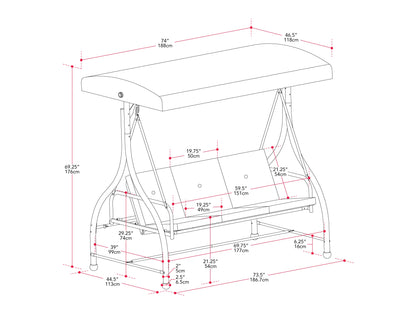 2-in-1 patio swing with canopy, featuring a sturdy steel frame, weather-resistant beige cushions, and an adjustable UV-protected canopy for shade, perfect for outdoor relaxation and garden decor.