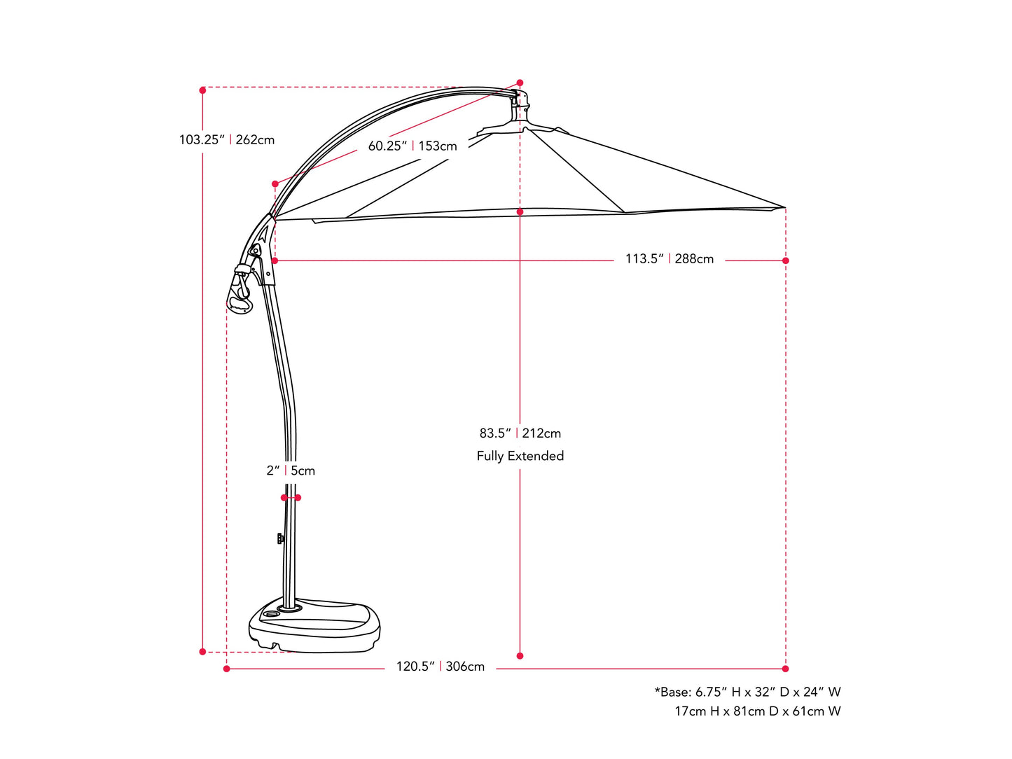 Wine red cantilever patio umbrella with sturdy base, adjustable tilt, and UV-resistant canopy, perfect for outdoor shade on patios or gardens.