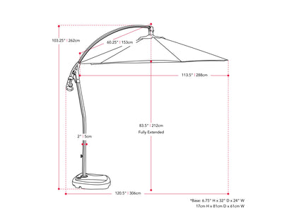 Wine red cantilever patio umbrella with sturdy base, adjustable tilt, and UV-resistant canopy, perfect for outdoor shade on patios or gardens.