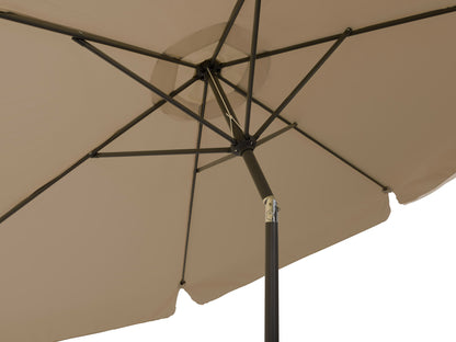 Brown 10ft round patio umbrella with tilting feature, sturdy aluminum pole, and weather-resistant fabric, perfect for outdoor garden or deck shade.