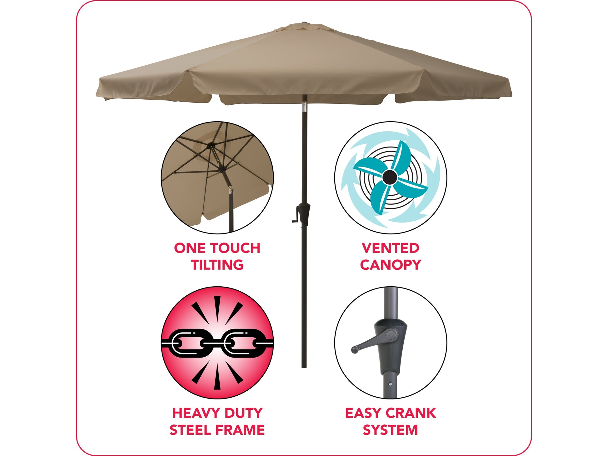 Brown 10ft round patio umbrella with tilting feature, sturdy aluminum pole, and weather-resistant fabric, perfect for outdoor garden or deck shade.