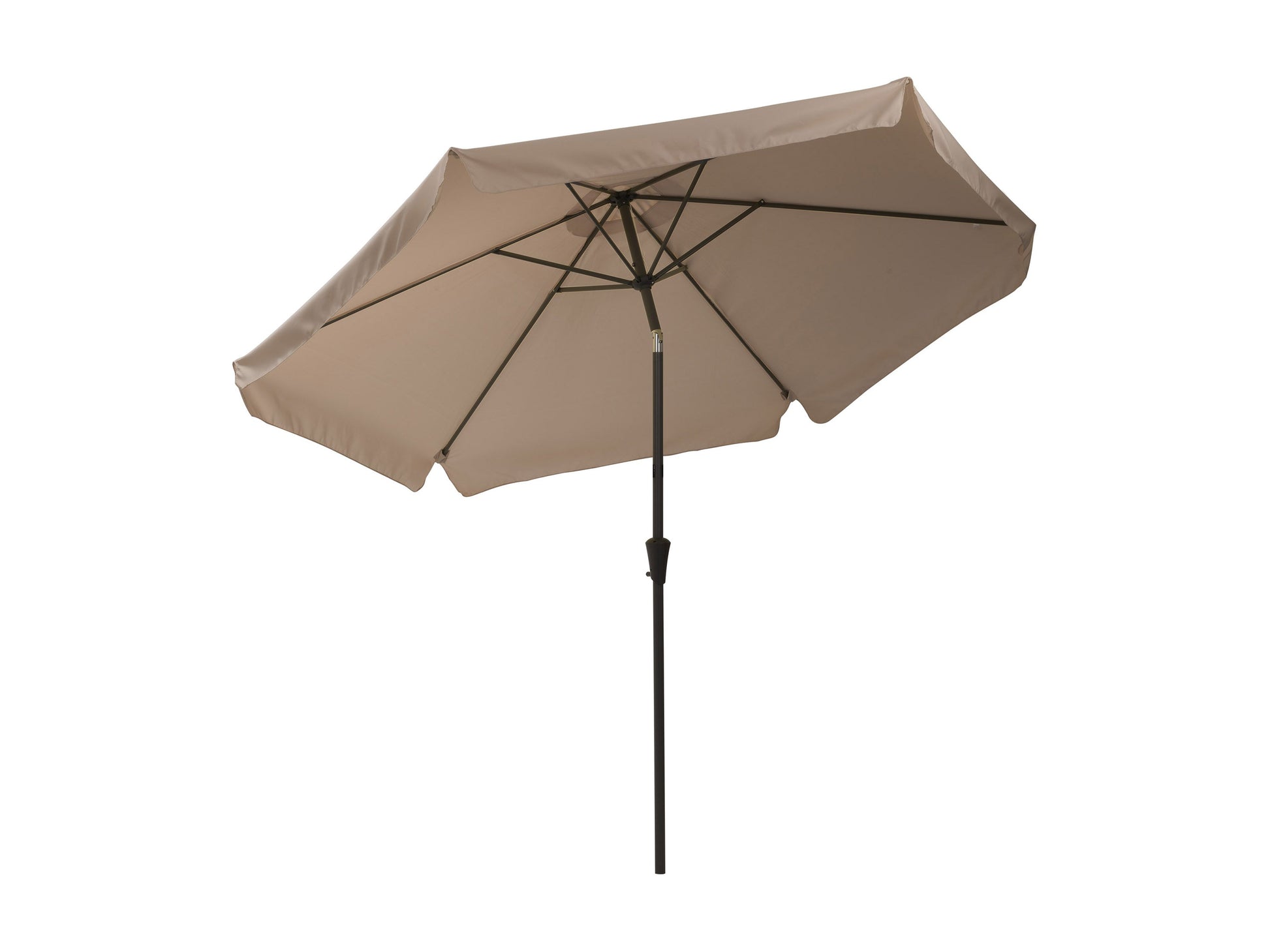 Brown 10ft round patio umbrella with tilting feature, sturdy aluminum pole, and weather-resistant fabric, perfect for outdoor garden or deck shade.