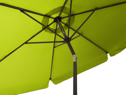 Lime green 10ft round patio umbrella with tilting mechanism, sturdy aluminum pole, and UV-resistant fabric, perfect for outdoor shade and garden decor.