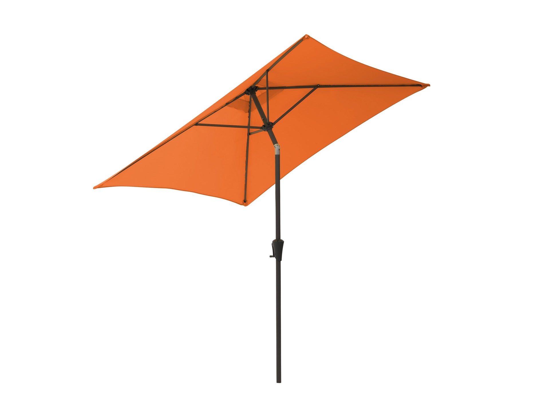 Bright orange 9ft square patio umbrella with tilting feature, sturdy metal pole, and weather-resistant fabric, perfect for outdoor shade on patios, decks, and gardens.