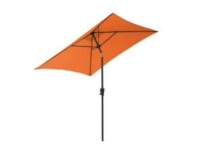 Bright orange 9ft square patio umbrella with tilting feature, sturdy metal pole, and weather-resistant fabric, perfect for outdoor shade on patios, decks, and gardens.