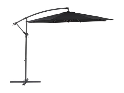 9.5ft tilting offset patio umbrella with black canopy, sturdy aluminum frame, and crank lift system, perfect for outdoor shade on patios or decks.