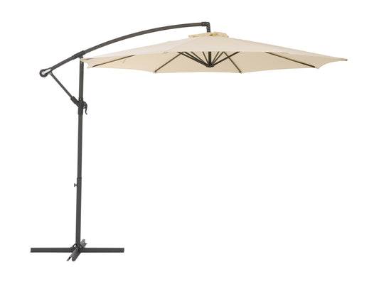 9.5ft tilting offset patio umbrella in warm white, featuring a sturdy aluminum frame, durable fabric canopy, and adjustable tilt mechanism for optimal shade coverage in outdoor spaces.