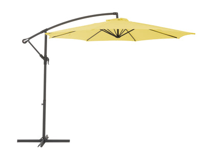 Yellow 9.5ft tilting offset patio umbrella with sturdy metal frame, adjustable tilt mechanism, and weather-resistant fabric, providing ample shade for outdoor spaces.