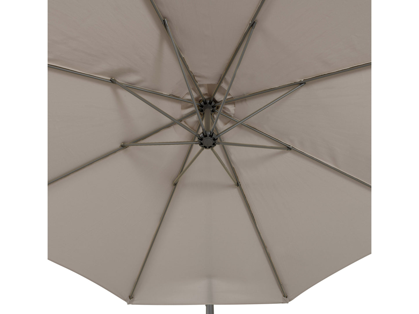 Grey 9.5ft tilting offset patio umbrella with sturdy aluminum frame, UV-resistant polyester canopy, and crank lift system for easy adjustment, perfect for outdoor shading on patios, decks, and gardens.