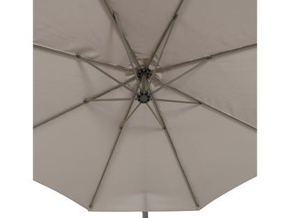 Grey 9.5ft tilting offset patio umbrella with sturdy aluminum frame, UV-resistant polyester canopy, and crank lift system for easy adjustment, perfect for outdoor shading on patios, decks, and gardens.