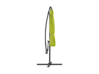 Lime green 9.5ft tilting offset patio umbrella with a durable aluminum frame, crank lift system, and adjustable canopy for optimal shade. Ideal for outdoor settings like patios, gardens, and poolside areas.