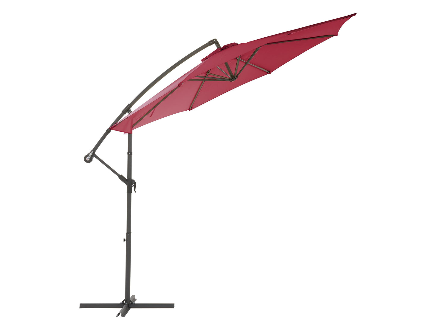 Wine red 9.5ft tilting offset patio umbrella with durable aluminum frame, crank lift system, and UV-resistant fabric for outdoor shade. Ideal for patios, gardens, and poolside areas.