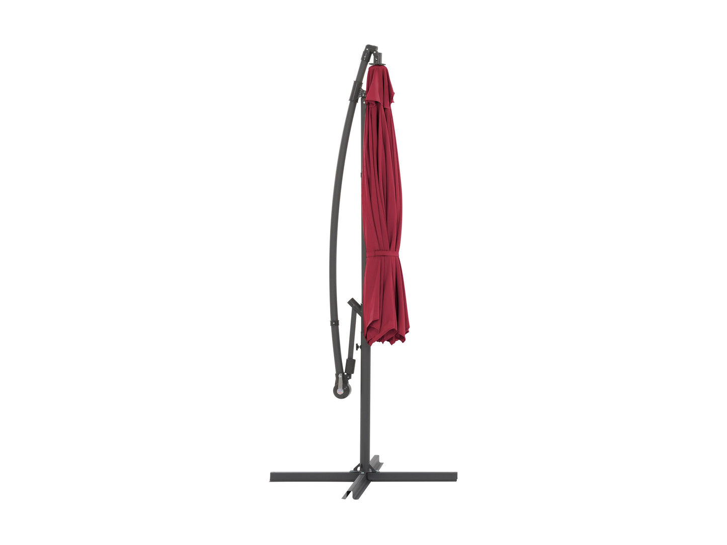 Wine red 9.5ft tilting offset patio umbrella with durable aluminum frame, crank lift system, and UV-resistant fabric for outdoor shade. Ideal for patios, gardens, and poolside areas.