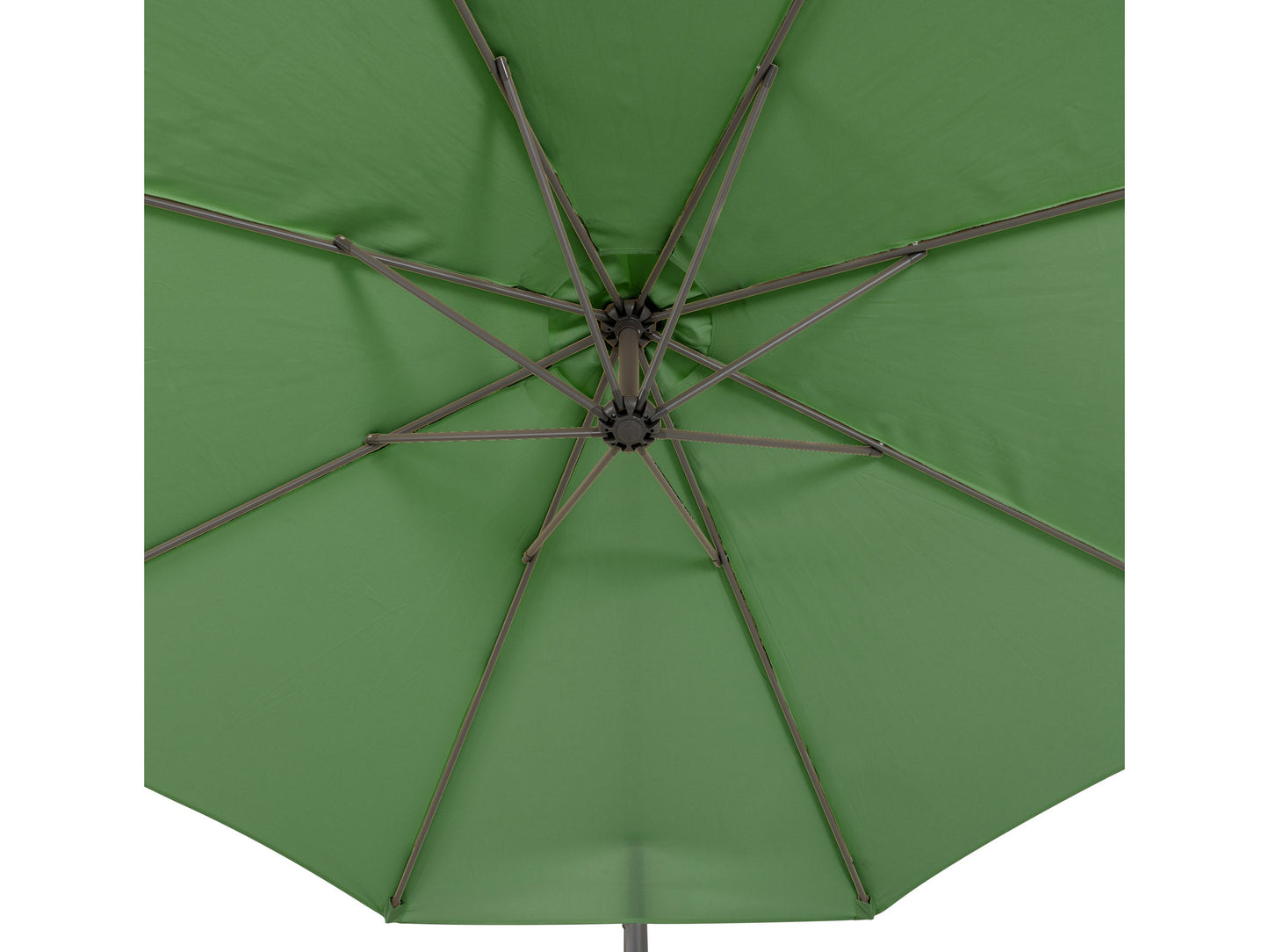 Forest green 9.5ft tilting offset patio umbrella with durable aluminum frame, UV-resistant polyester canopy, and crank lift system for easy adjustment. Perfect for outdoor shading on patios and gardens.