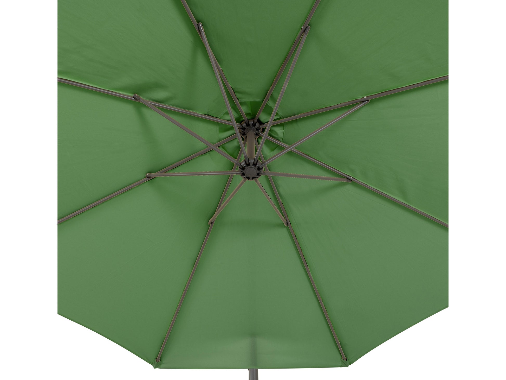 Forest green 9.5ft tilting offset patio umbrella with durable aluminum frame, UV-resistant polyester canopy, and crank lift system for easy adjustment. Perfect for outdoor shading on patios and gardens.