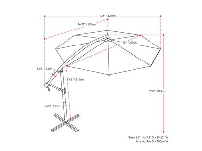 9.5ft crimson red offset patio umbrella with tilting feature, sturdy aluminum frame, UV-resistant fabric, and easy crank lift system, perfect for outdoor shade on patios and decks.