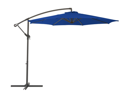 9.5ft cobalt blue tilting offset patio umbrella with durable aluminum frame, crank lift, and vented canopy for optimal shade and airflow in outdoor settings.