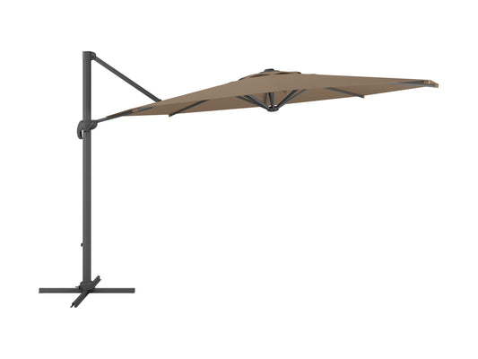 Brown 11.5ft deluxe offset patio umbrella with a sturdy aluminum frame, UV-resistant polyester canopy, and easy-to-use crank lift system. Ideal for outdoor spaces like patios, gardens, and poolside areas.