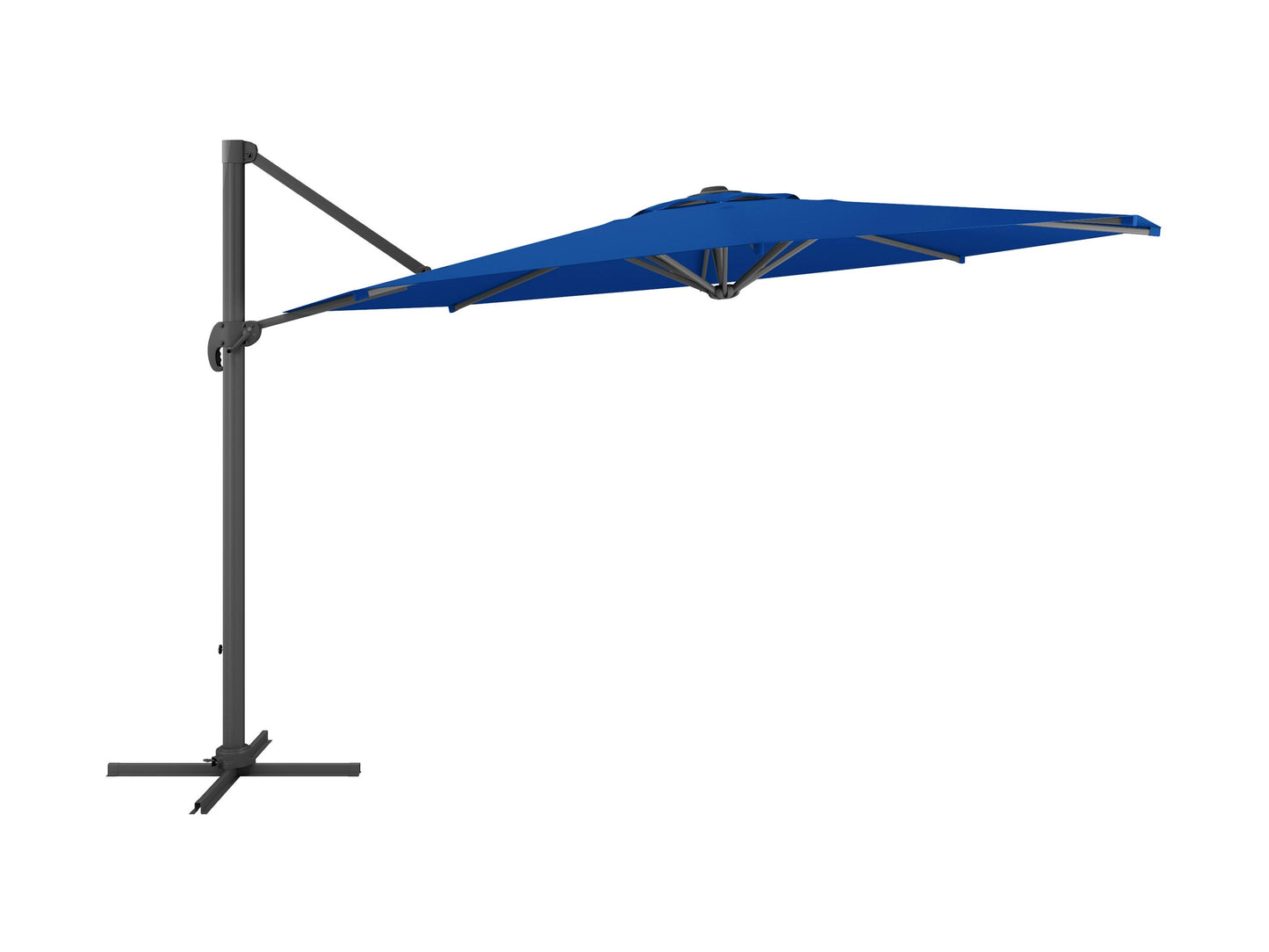 Alt Tag: Cobalt blue 11.5ft deluxe offset patio umbrella with sturdy metal frame, adjustable tilt, and UV-resistant fabric for outdoor shade.