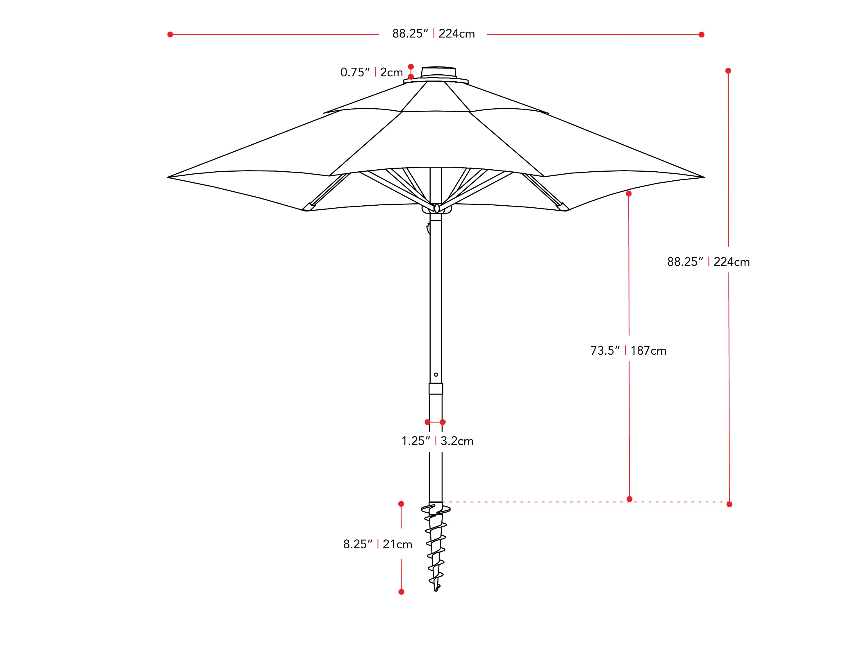 Alt Text: Sandy grey 7.5ft beach umbrella with sturdy pole, tilt mechanism, and UV-resistant fabric, perfect for outdoor shade at the beach or patio.