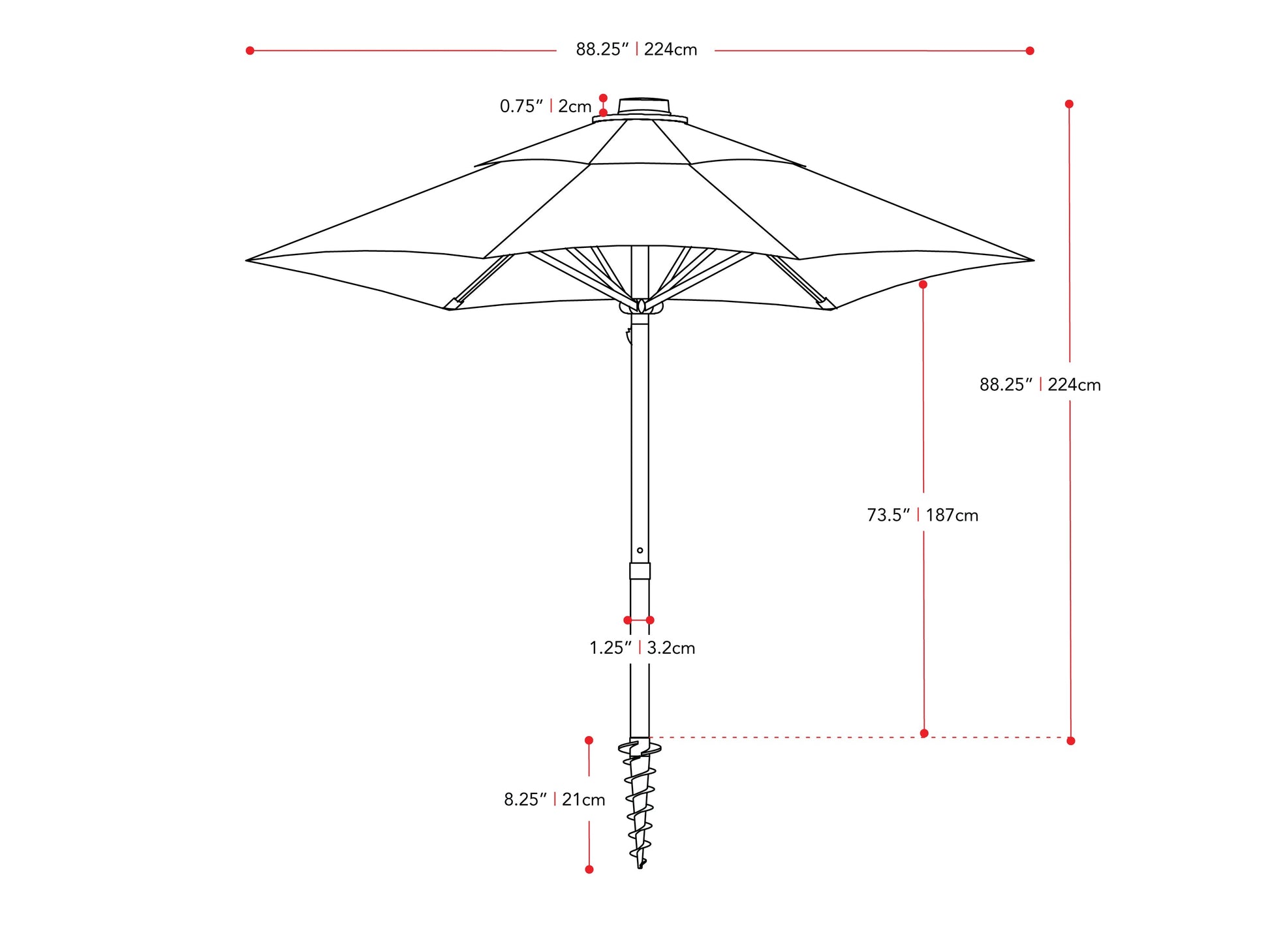 Alt Text: Sandy grey 7.5ft beach umbrella with sturdy pole, tilt mechanism, and UV-resistant fabric, perfect for outdoor shade at the beach or patio.