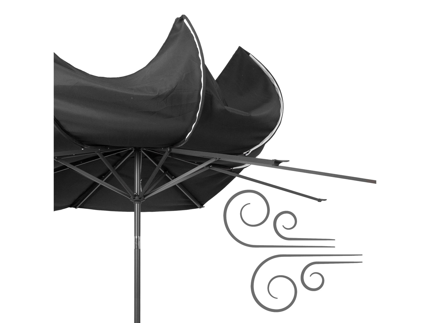 10ft black patio umbrella with wind-resistant design, featuring a sturdy metal frame, durable fabric canopy, and easy crank lift system. Perfect for outdoor shade and protection from the sun.