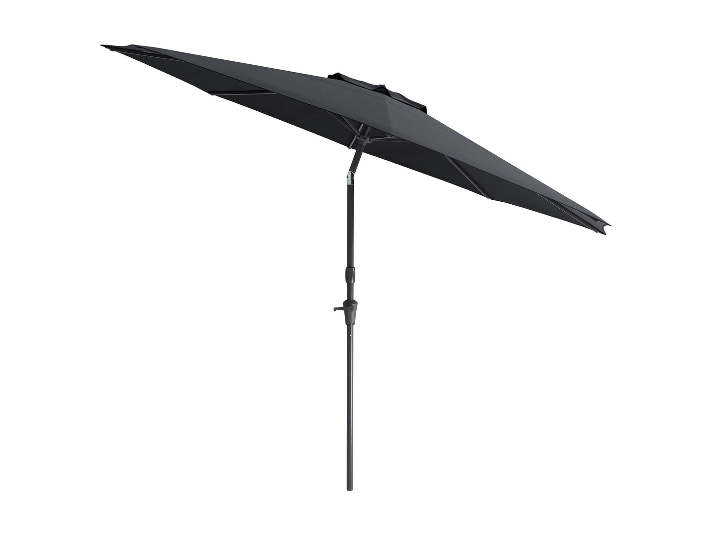 10ft black patio umbrella with wind-resistant design, featuring a sturdy metal frame, durable fabric canopy, and easy crank lift system. Perfect for outdoor shade and protection from the sun.