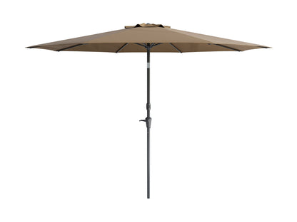 10ft wind-resistant patio umbrella in sandy brown with sturdy aluminum frame, crank lift system, and UV-resistant fabric, perfect for outdoor spaces like patios, gardens, and decks.