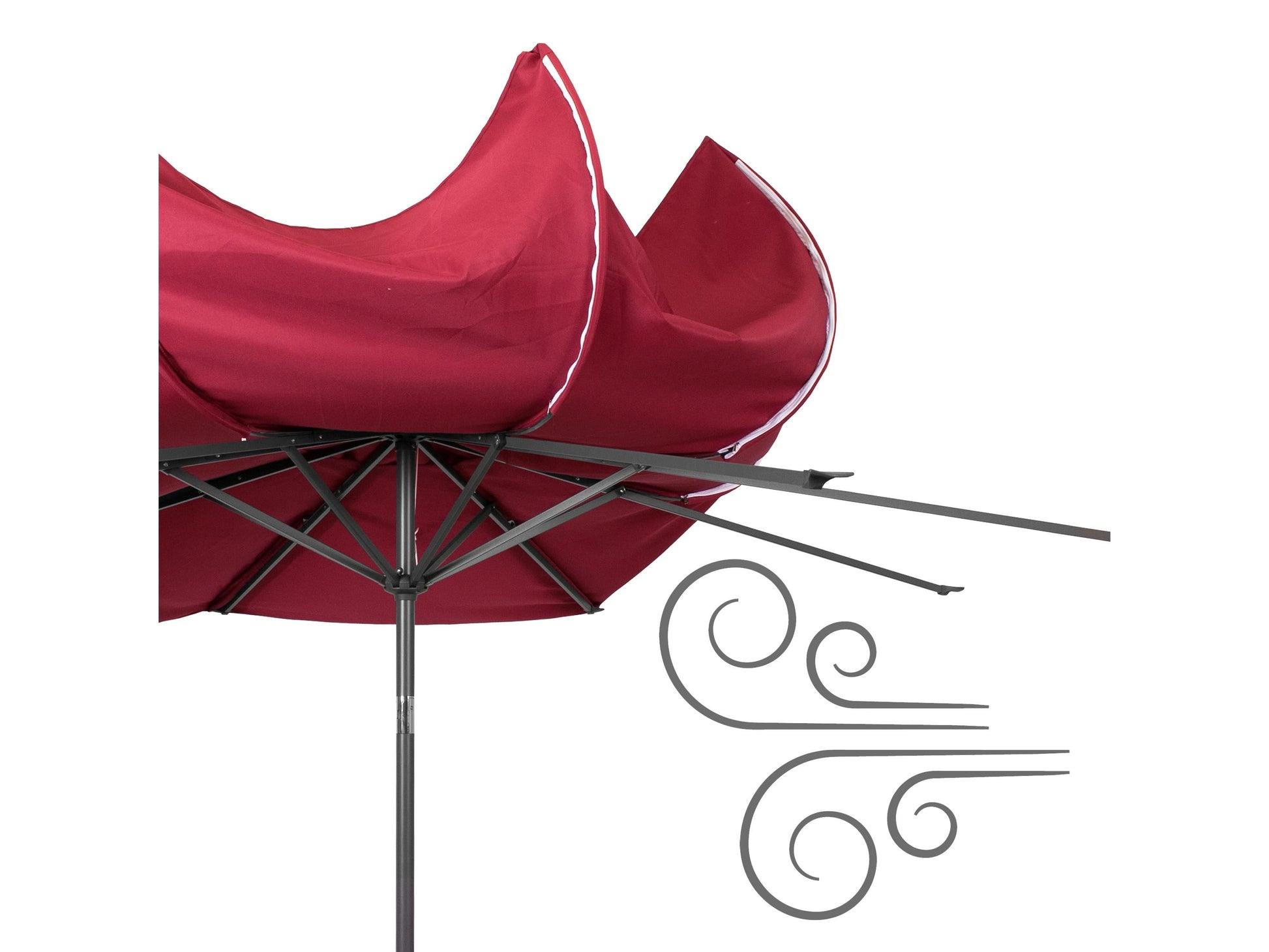 Wine red 10ft wind-resistant patio umbrella with sturdy metal pole and crank handle, featuring UV protection and durable fabric, perfect for outdoor patios and garden settings.