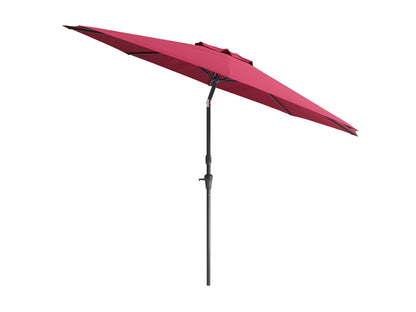 Wine red 10ft wind-resistant patio umbrella with sturdy metal pole and crank handle, featuring UV protection and durable fabric, perfect for outdoor patios and garden settings.