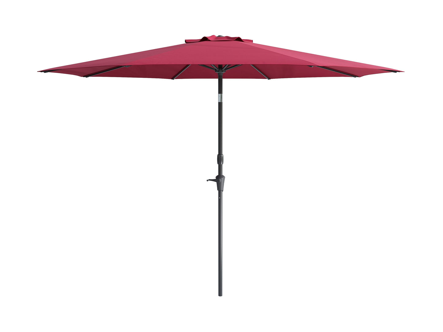 Wine red 10ft wind-resistant patio umbrella with sturdy metal pole and crank handle, featuring UV protection and durable fabric, perfect for outdoor patios and garden settings.