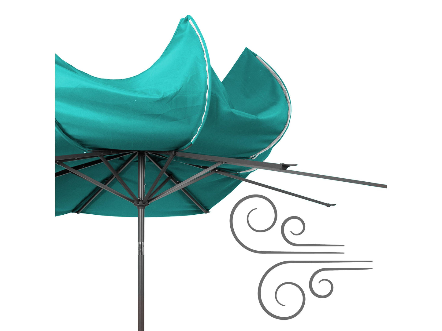 Turquoise 10ft wind-resistant patio umbrella with sturdy aluminum frame, UV protection, and easy tilt mechanism, perfect for outdoor seating areas and garden spaces.