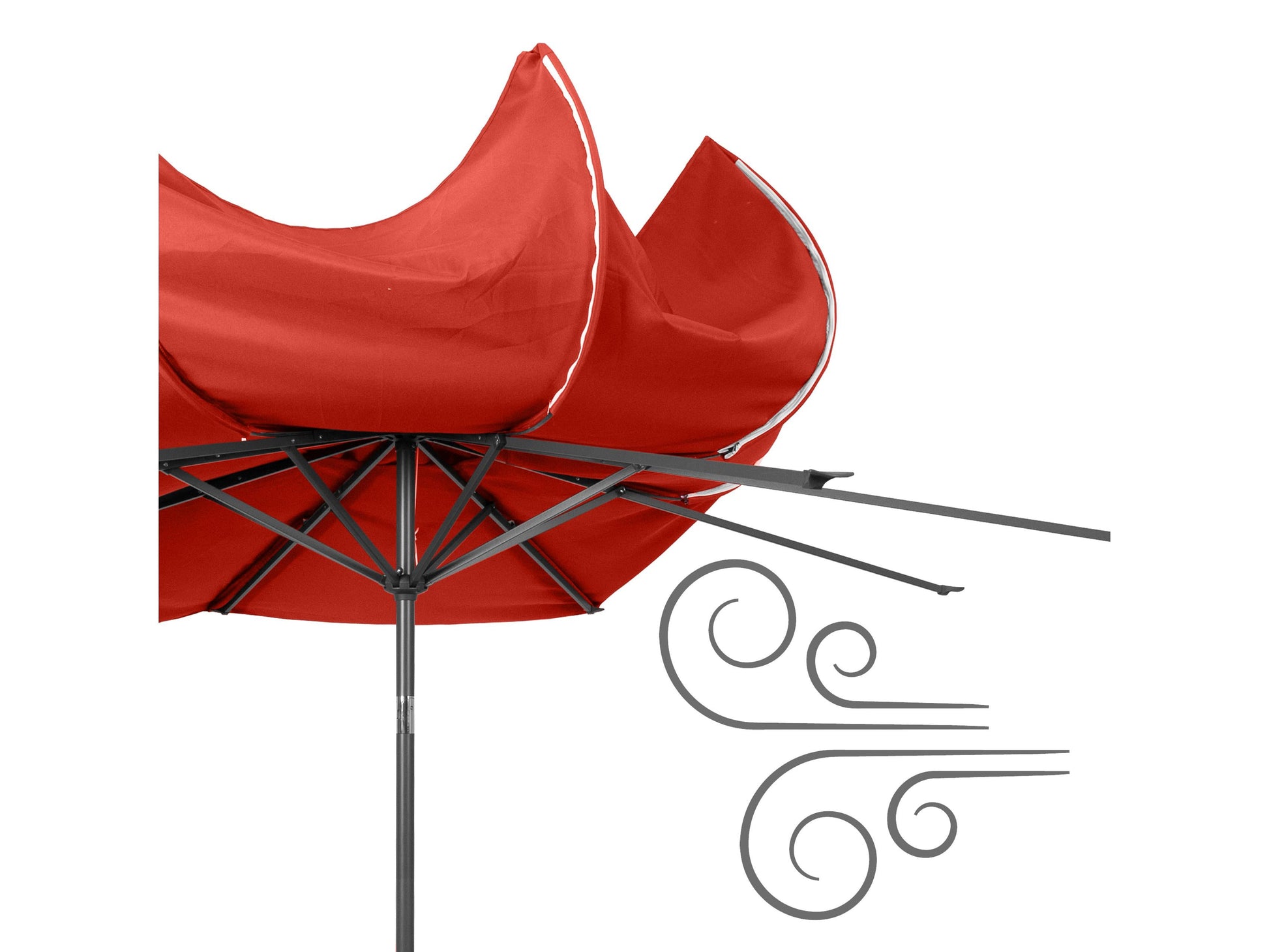 Crimson red 10ft wind-resistant patio umbrella with sturdy aluminum pole, UV-resistant fabric, and easy crank lift. Ideal for outdoor seating areas, providing ample shade and weather protection.